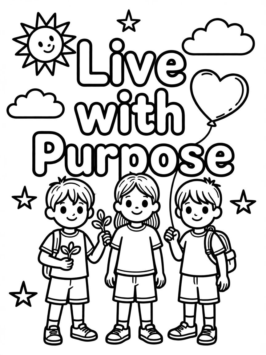**Live with Purpose** intentional living coloring page, include the text "Live with Purpose".