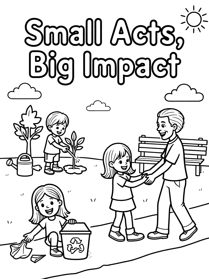 **Small Acts, Big Impact** meaningful actions coloring page, include the text "Small Acts, Big Impact".