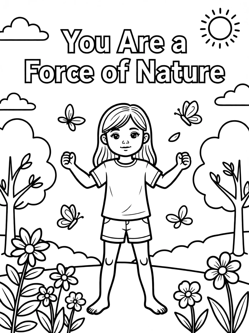 **You Are a Force of Nature** powerful coloring page, include the text "You Are a Force of Nature".