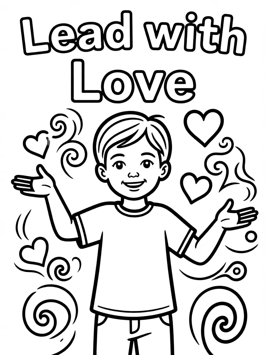 **Lead with Love** compassionate leadership coloring page, include the text "Lead with Love".