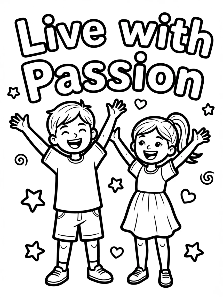 **Live with Passion** enthusiastic coloring page, include the text "Live with Passion".