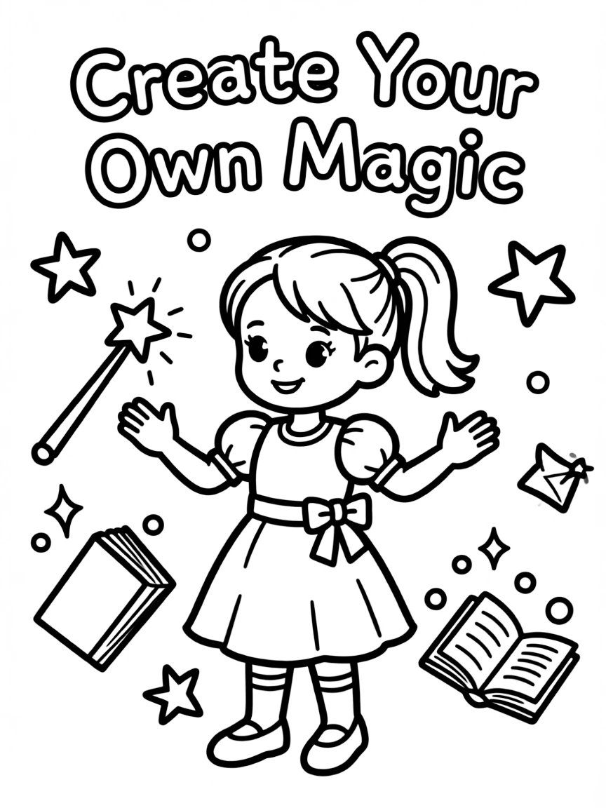 **Create Your Own Magic** imaginative coloring page, include the text "Create Your Own Magic".