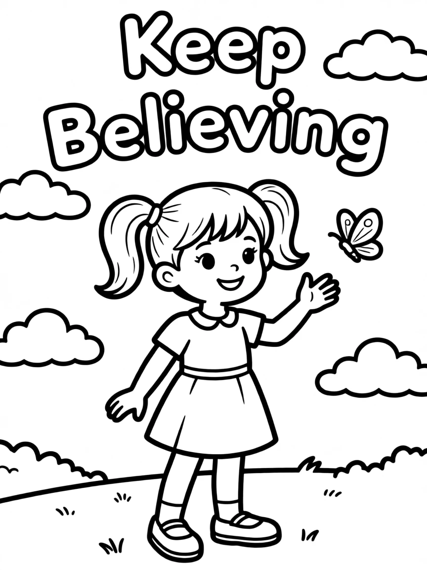 **Keep Believing** persistent faith coloring page, include the text "Keep Believing".
