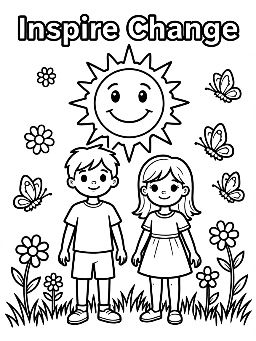 **Inspire Change** transformative coloring page, include the text "Inspire Change".