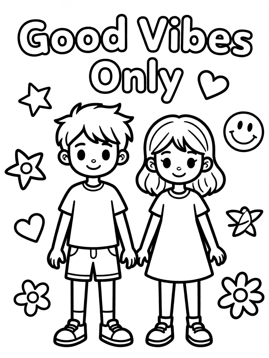 **Good Vibes Only** positive aura coloring page, include the text "Good Vibes Only".