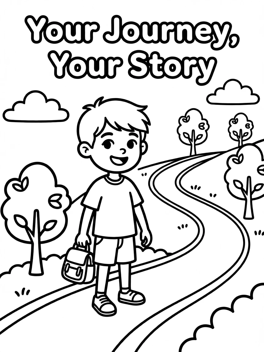 **Your Journey, Your Story** personal narrative coloring page, include the text "Your Journey, Your Story".