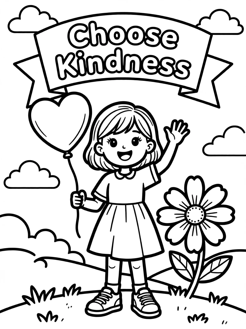 **Choose Kindness** compassionate choice coloring page, include the text "Choose Kindness".