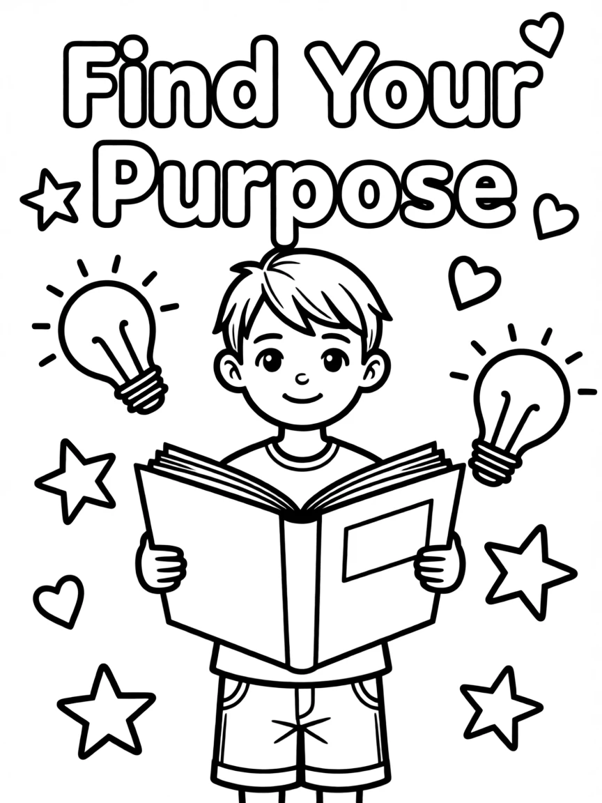 **Find Your Purpose** meaningful life coloring page, include the text "Find Your Purpose".