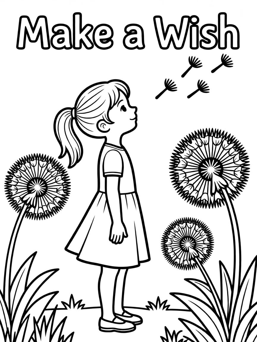 **Make a Wish** hopeful coloring page, include the text "Make a Wish".