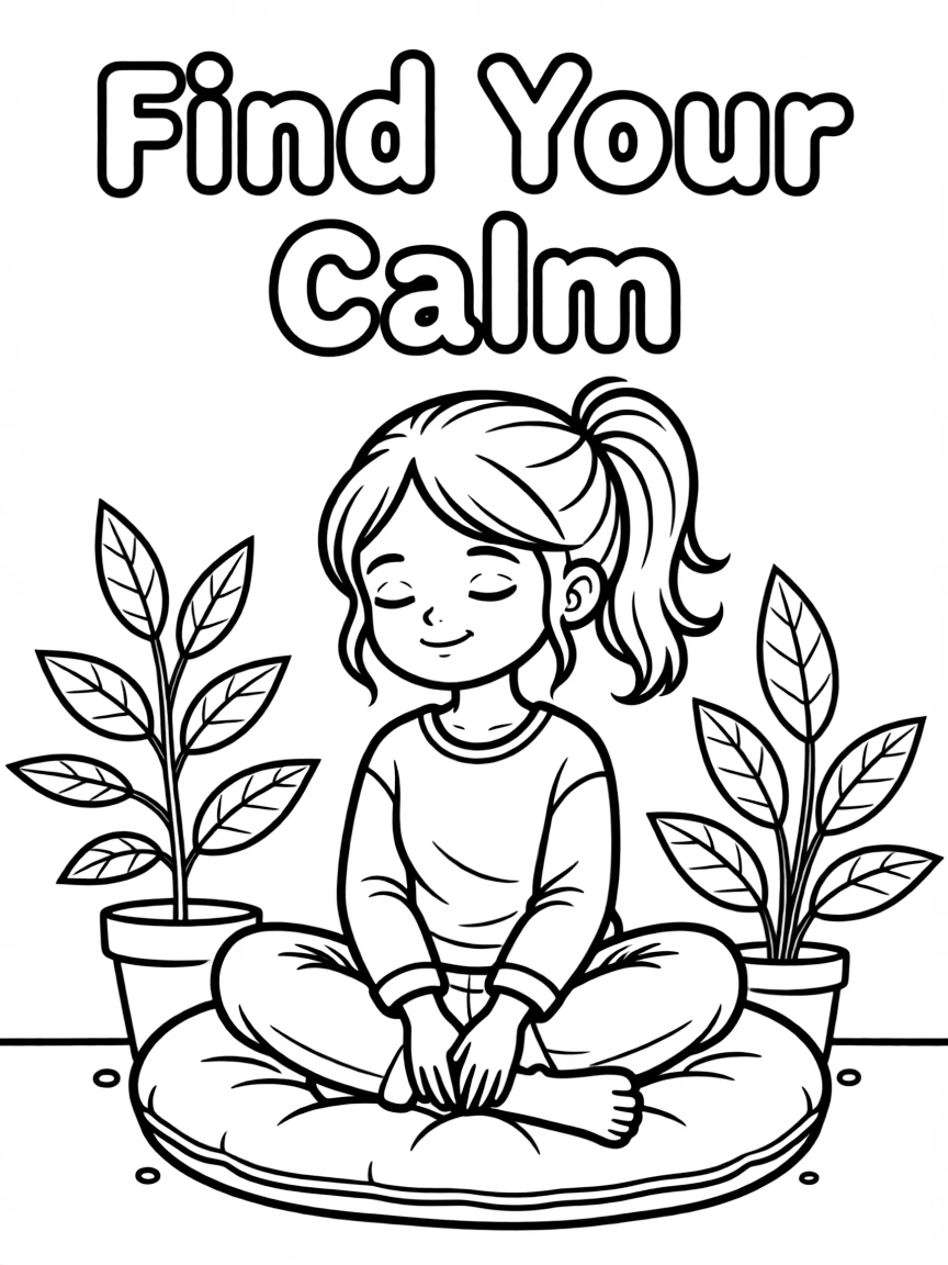 **Find Your Calm** serene coloring page, include the text "Find Your Calm".