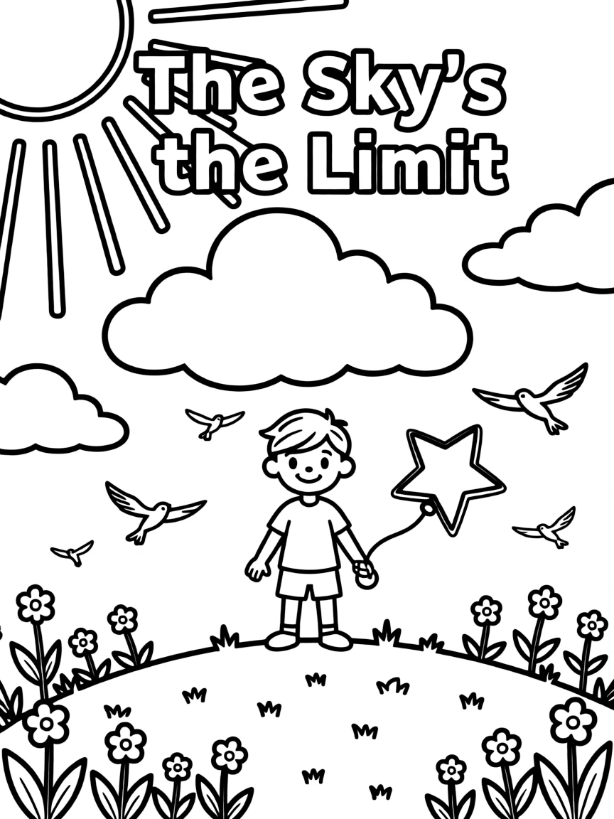 **The Sky's the Limit** boundless potential coloring page, include the text "The Sky's the Limit".