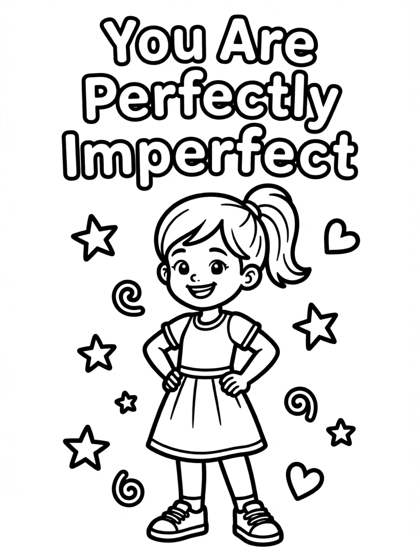 **You Are Perfectly Imperfect** self-acceptance coloring page, include the text "You Are Perfectly Imperfect".