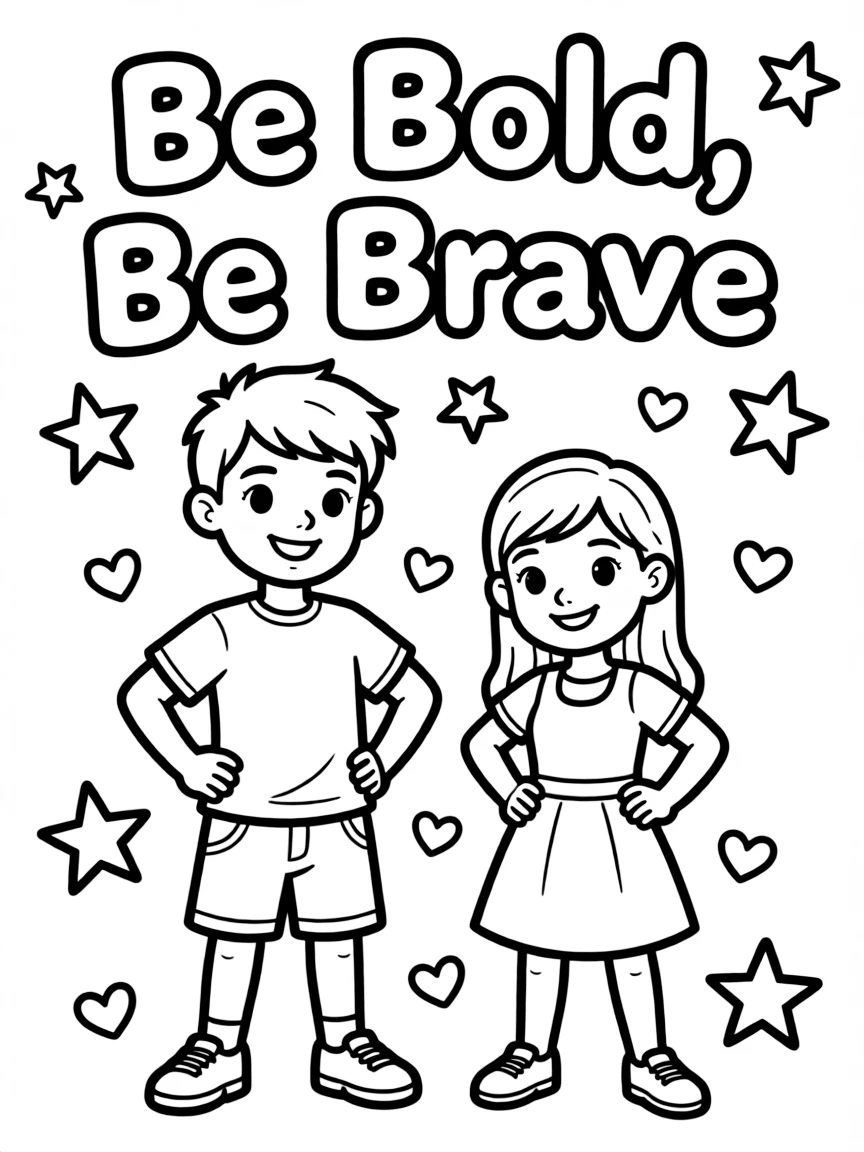 **Be Bold, Be Brave** courageous coloring page, include the text "Be Bold, Be Brave".