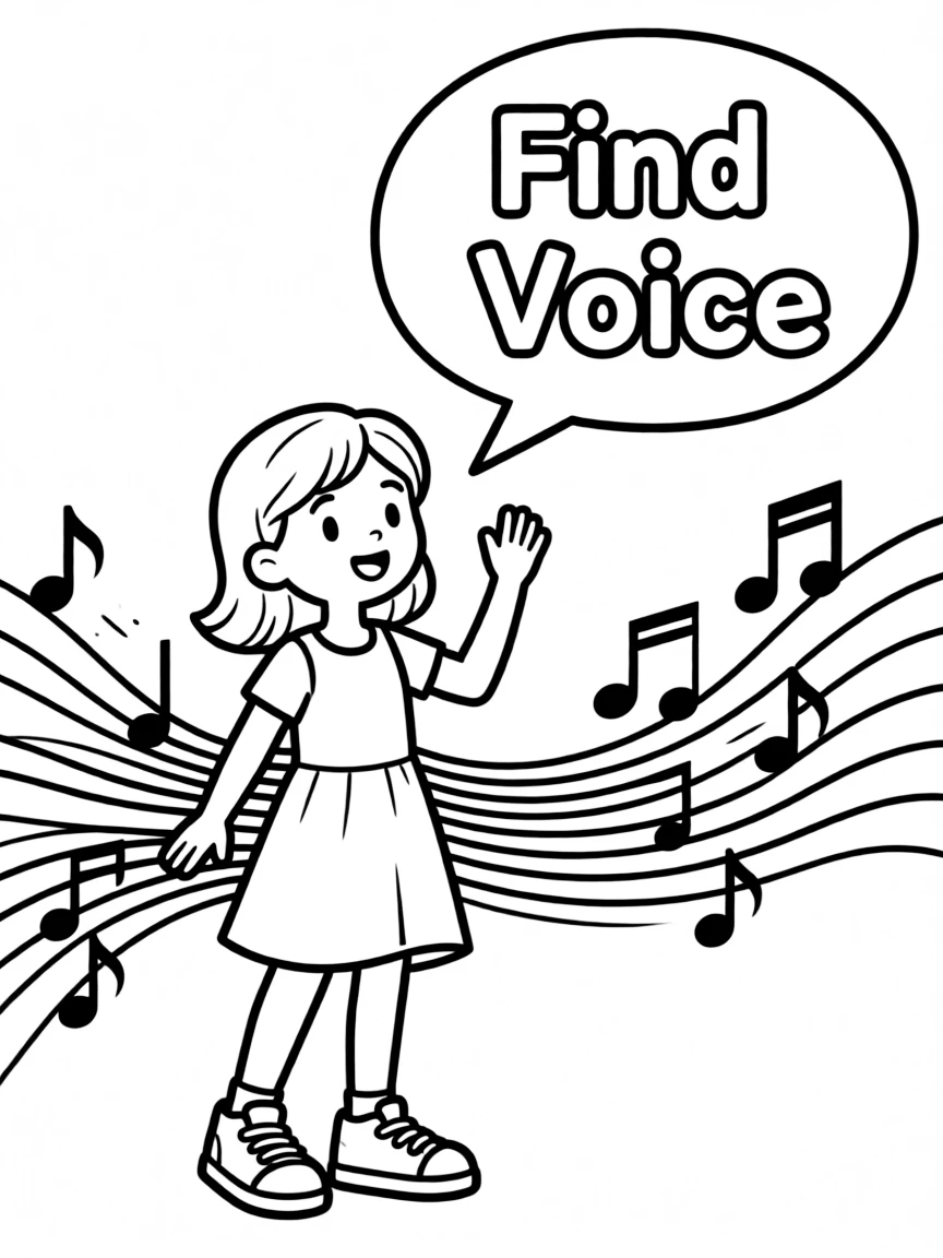 **Find Your Voice** empowering coloring page, include the text "Find Your Voice".