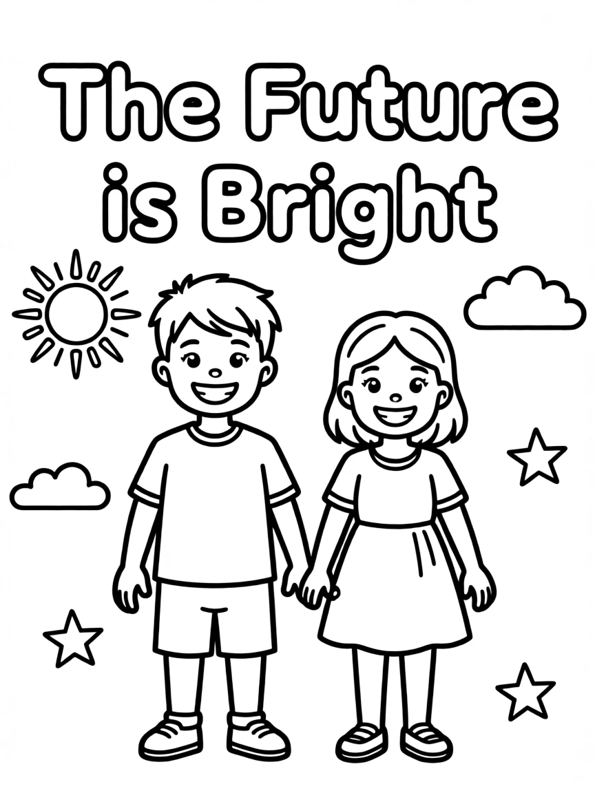 **The Future is Bright** optimistic outlook coloring page, include the text "The Future is Bright".