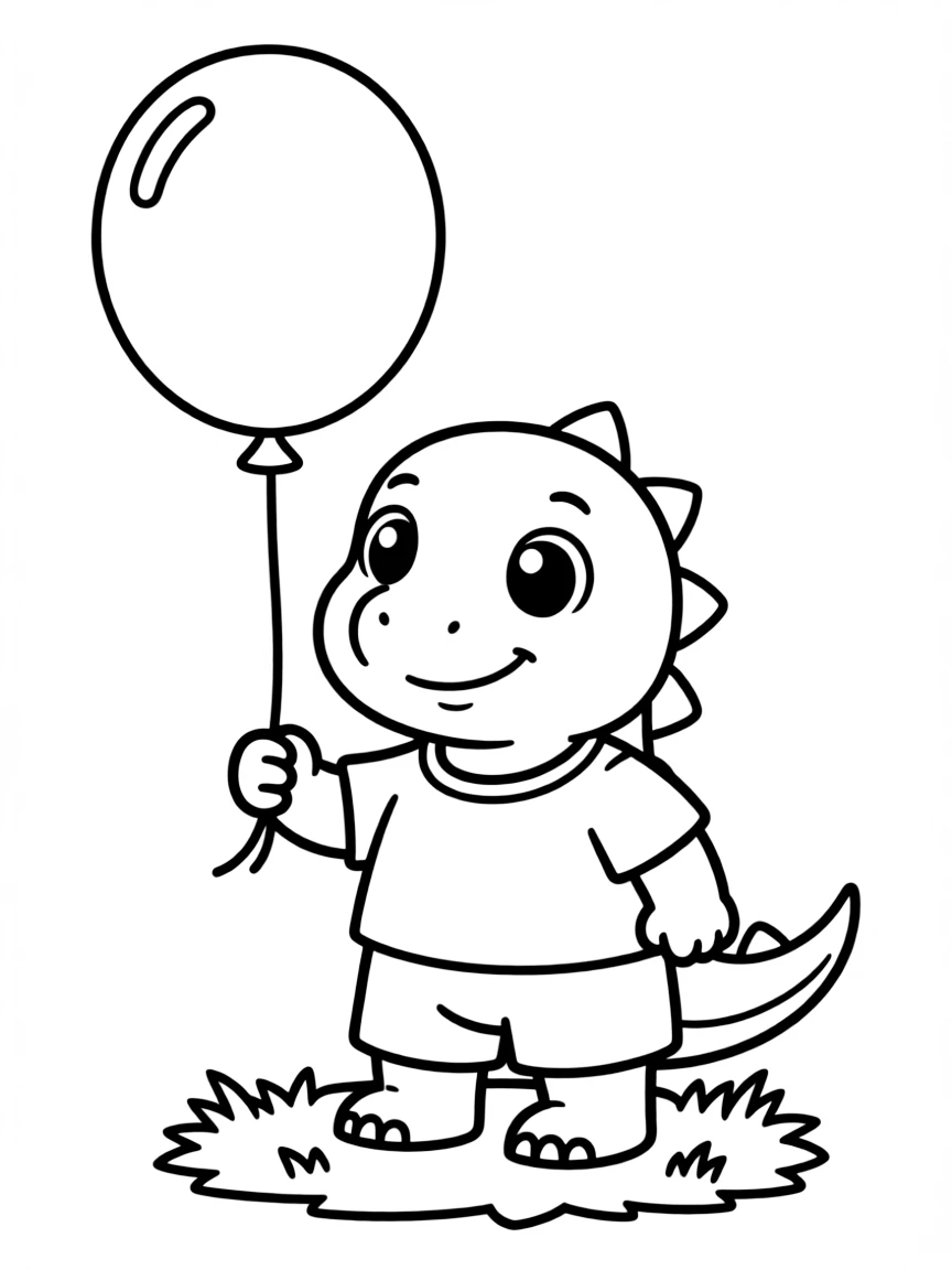 sweet little dinosaur with a balloon coloring page