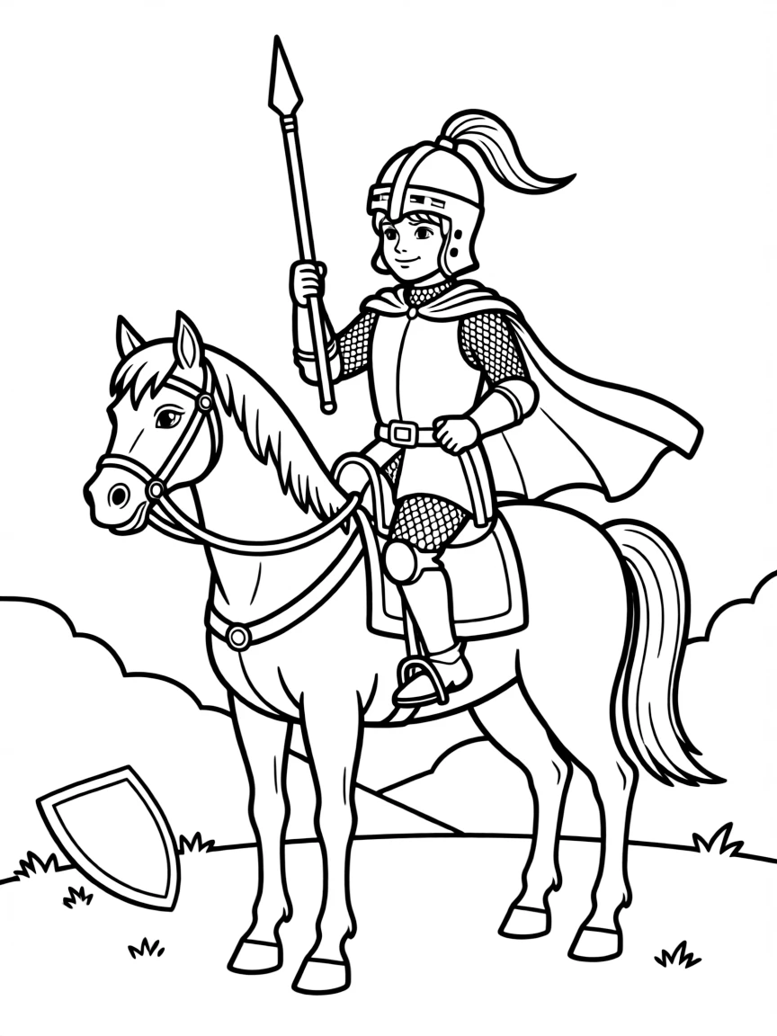brave knight on a horse coloring page