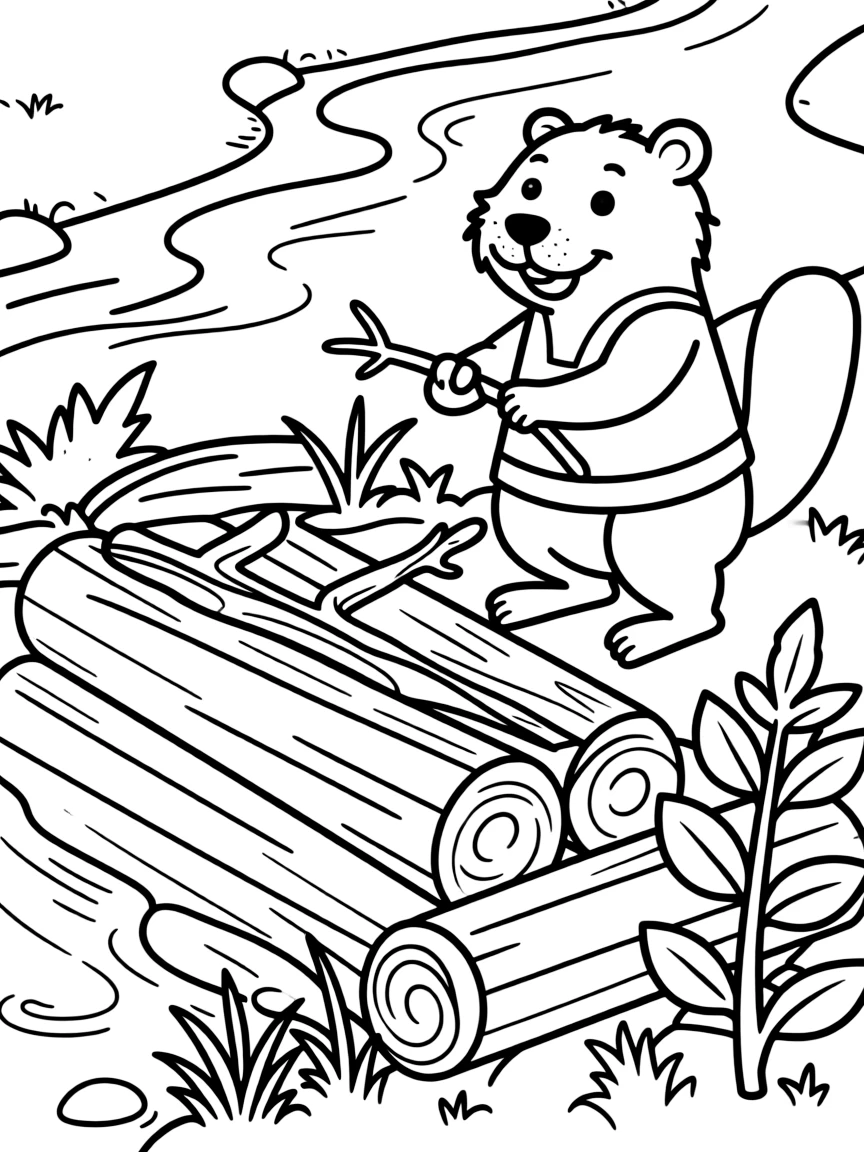 busy beaver building a dam coloring page