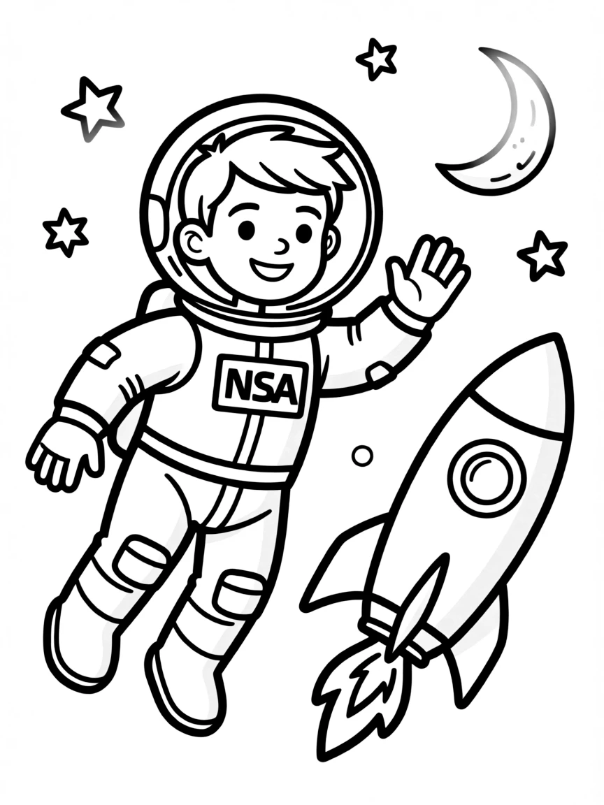 cool astronaut floating in space coloring page
