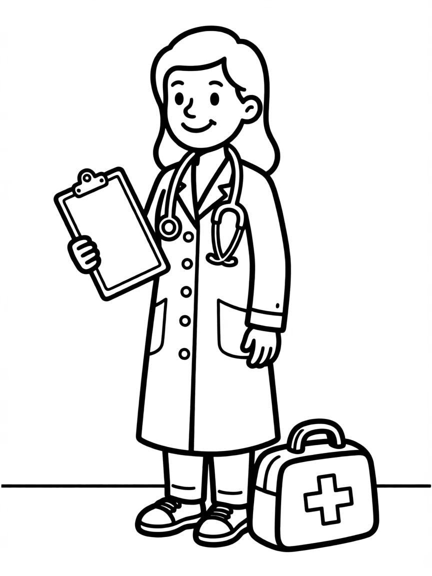 kind doctor with a stethoscope coloring page