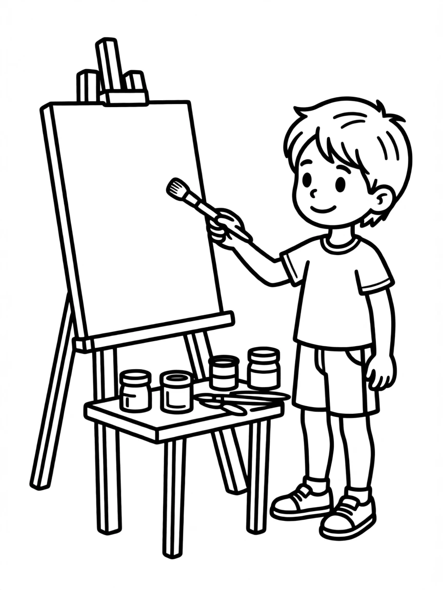 talented artist painting on an easel coloring page