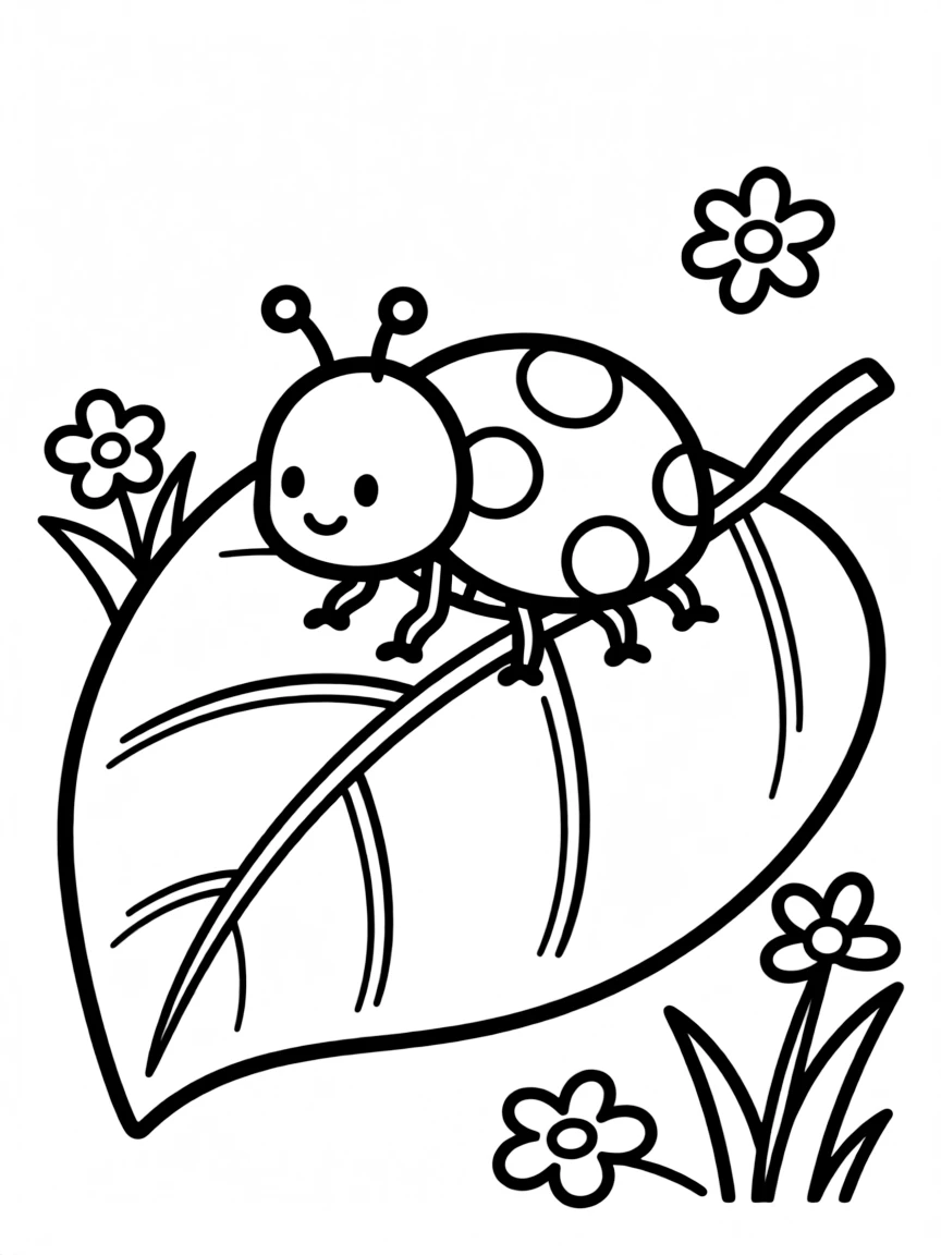 cute ladybug on a leaf coloring page
