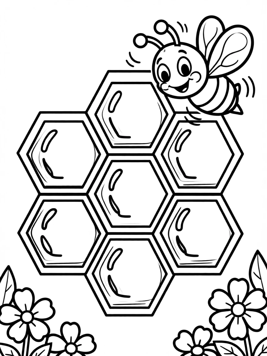 buzzing bee near a honeycomb coloring page