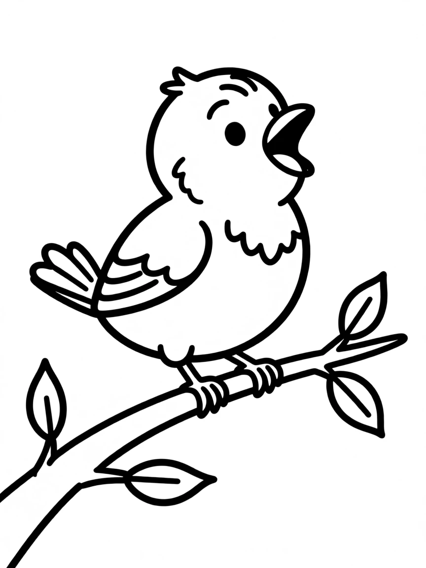 singing bird on a branch coloring page