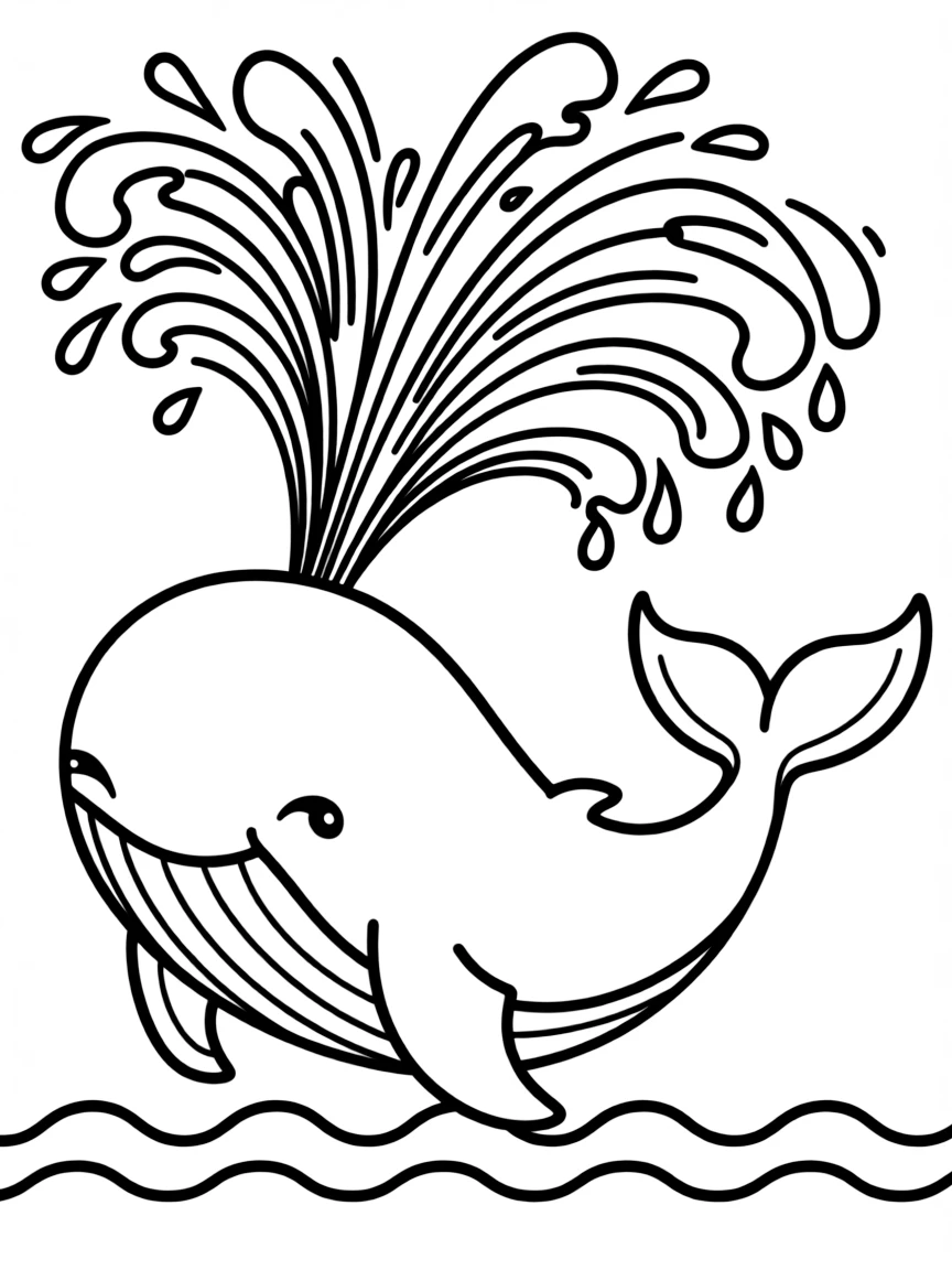 a majestic whale spouting water coloring page