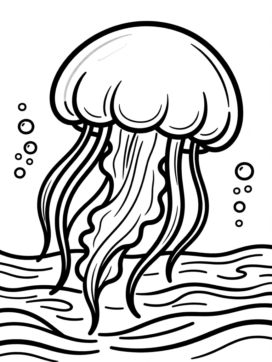 a graceful jellyfish floating coloring page
