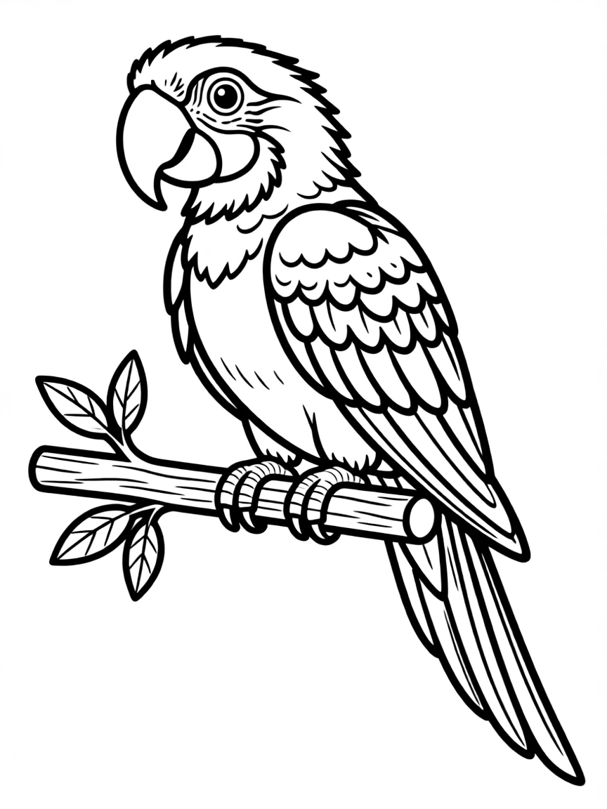 a colorful parrot on a perch coloring page