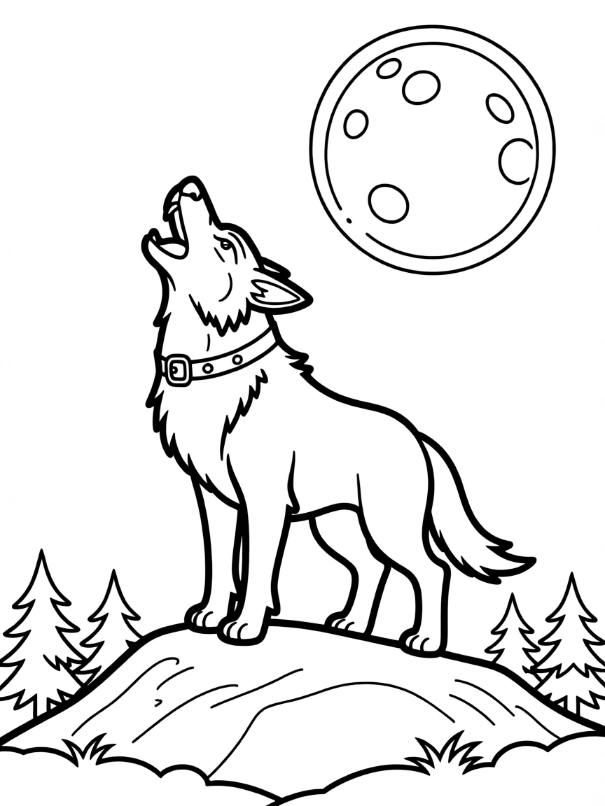 a brave wolf howling at the moon coloring page