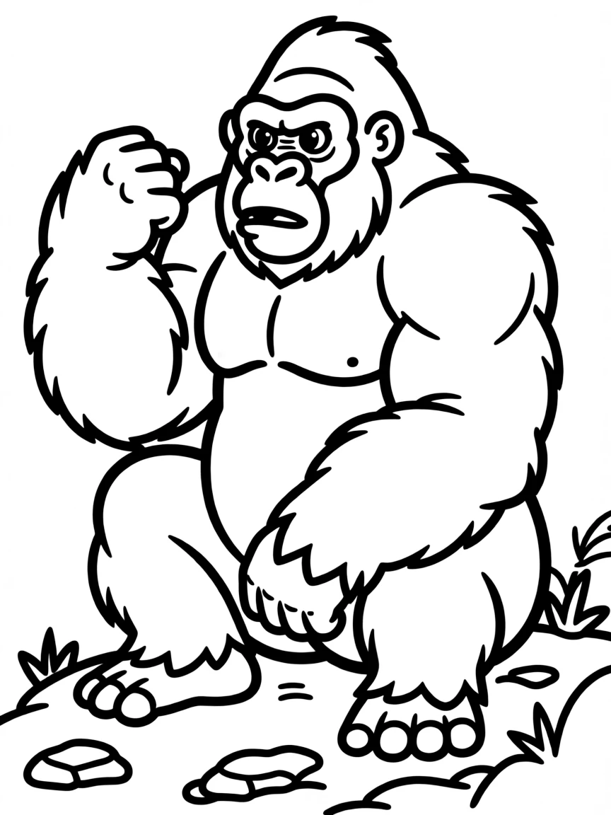 a strong gorilla beating its chest coloring page