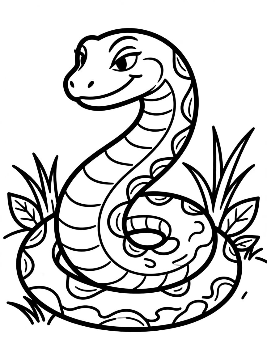 a sly snake coiled up coloring page