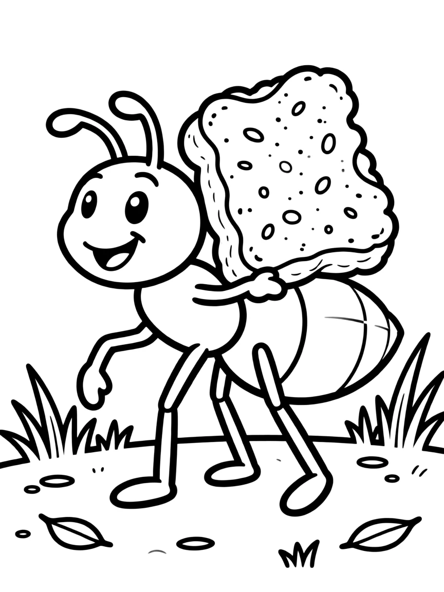 a busy ant carrying food coloring page