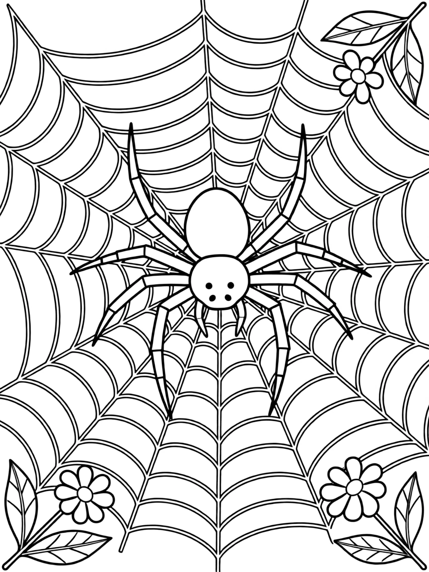 a patient spider weaving a web coloring page