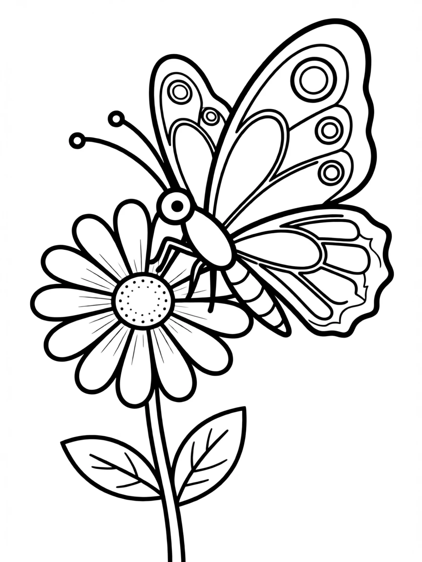 a colorful butterfly on a flower coloring page