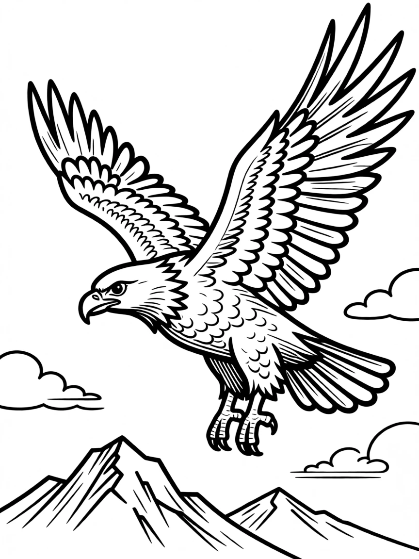 a majestic eagle soaring coloring page