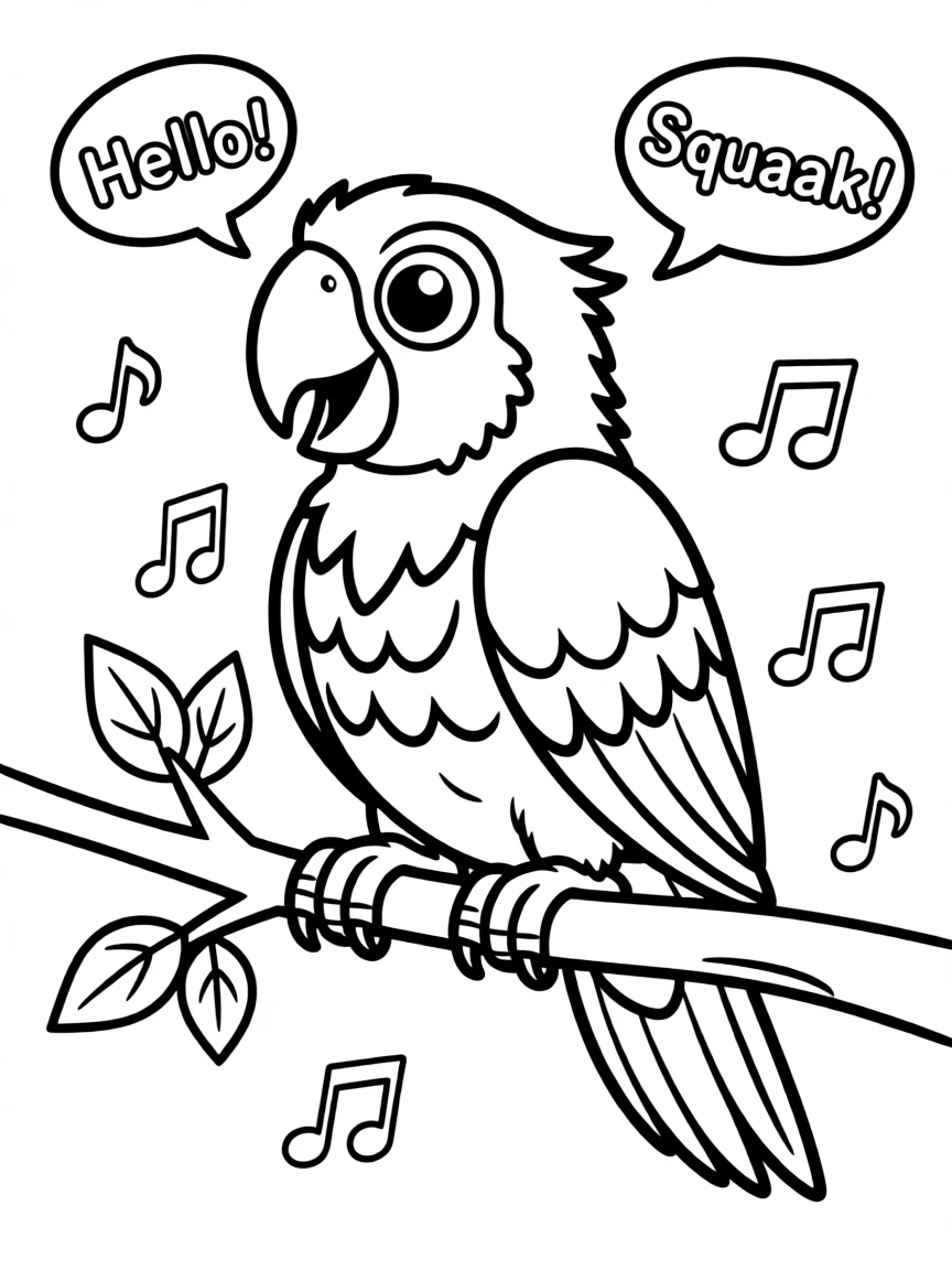 a clever parrot mimicking words coloring page