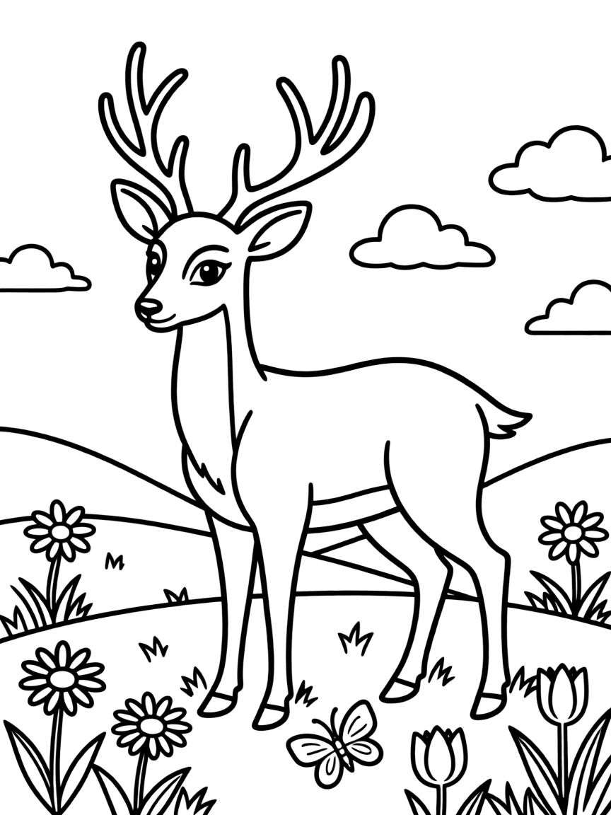 a graceful deer in a meadow coloring page