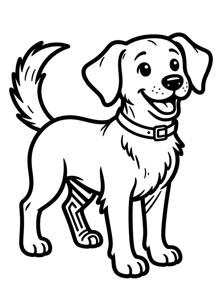 a loyal dog wagging its tail coloring page