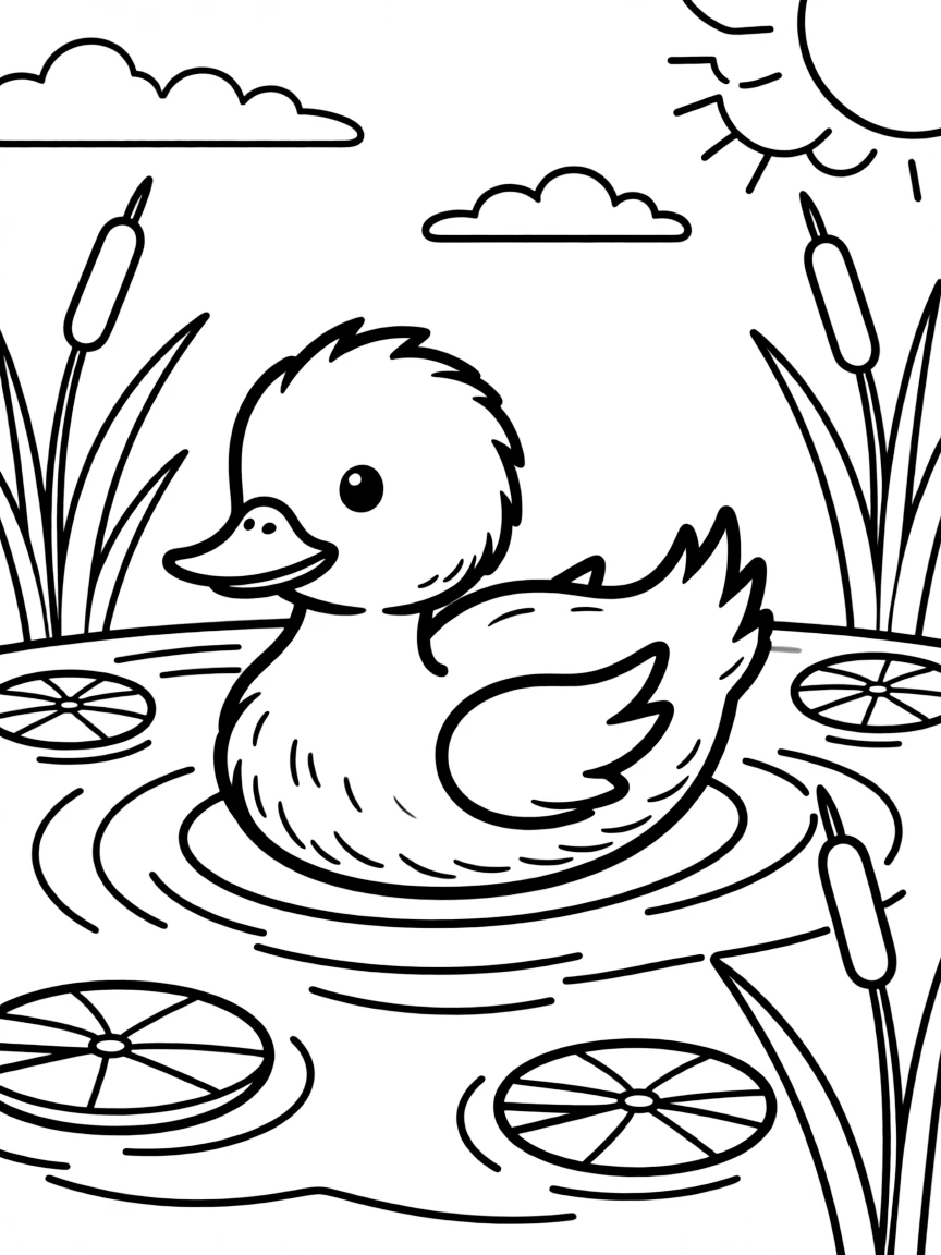 a sweet little duckling swimming coloring page
