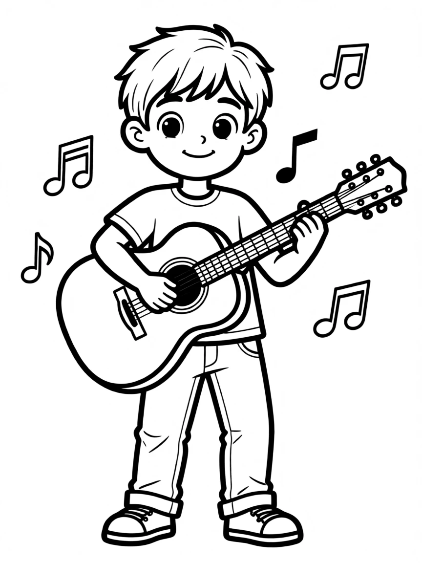 a talented musician playing a guitar coloring page