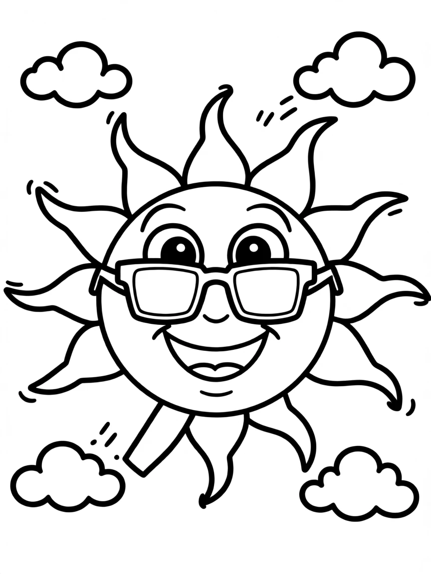smiling sun with sunglasses coloring page
