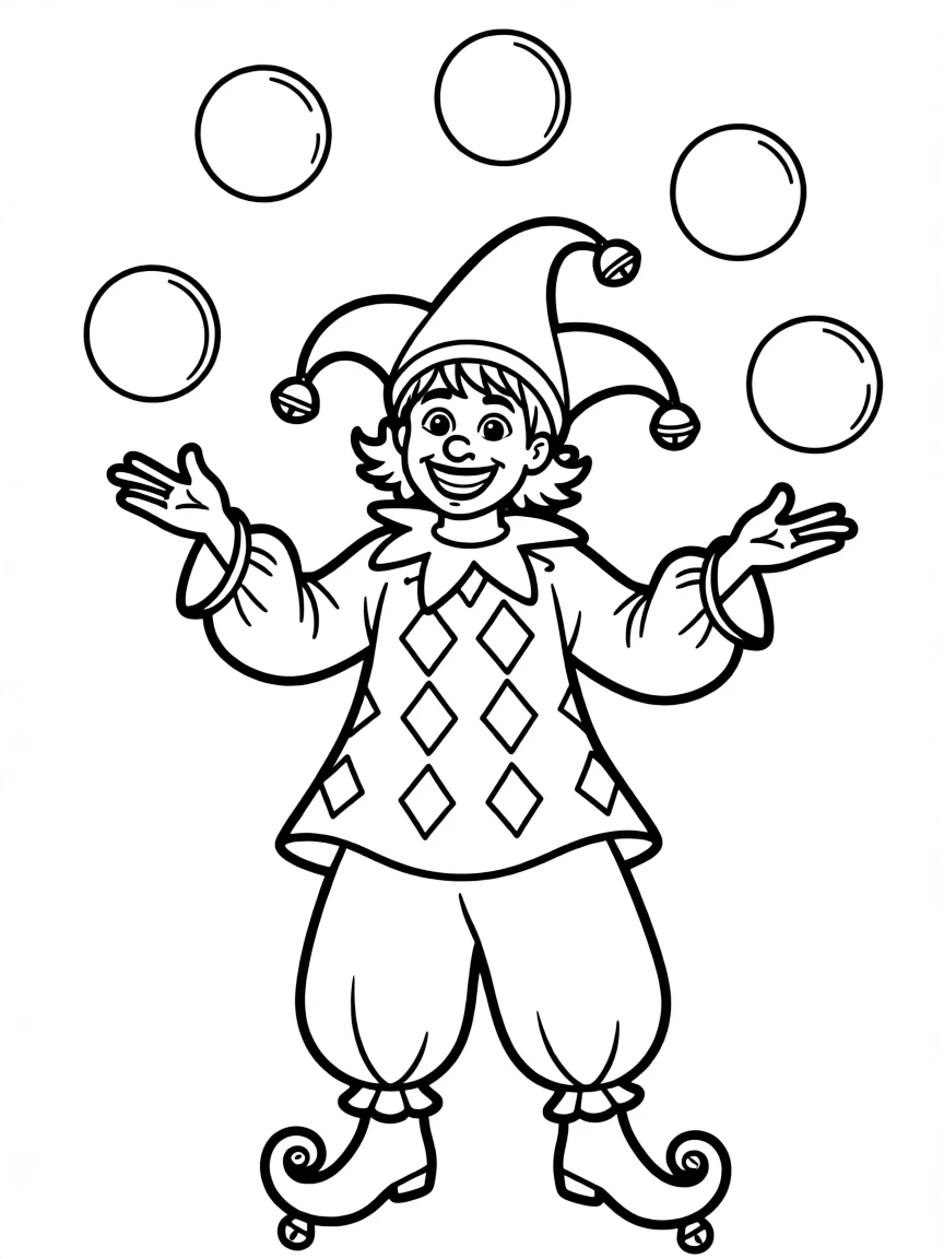 joyful jester juggling balls coloring page