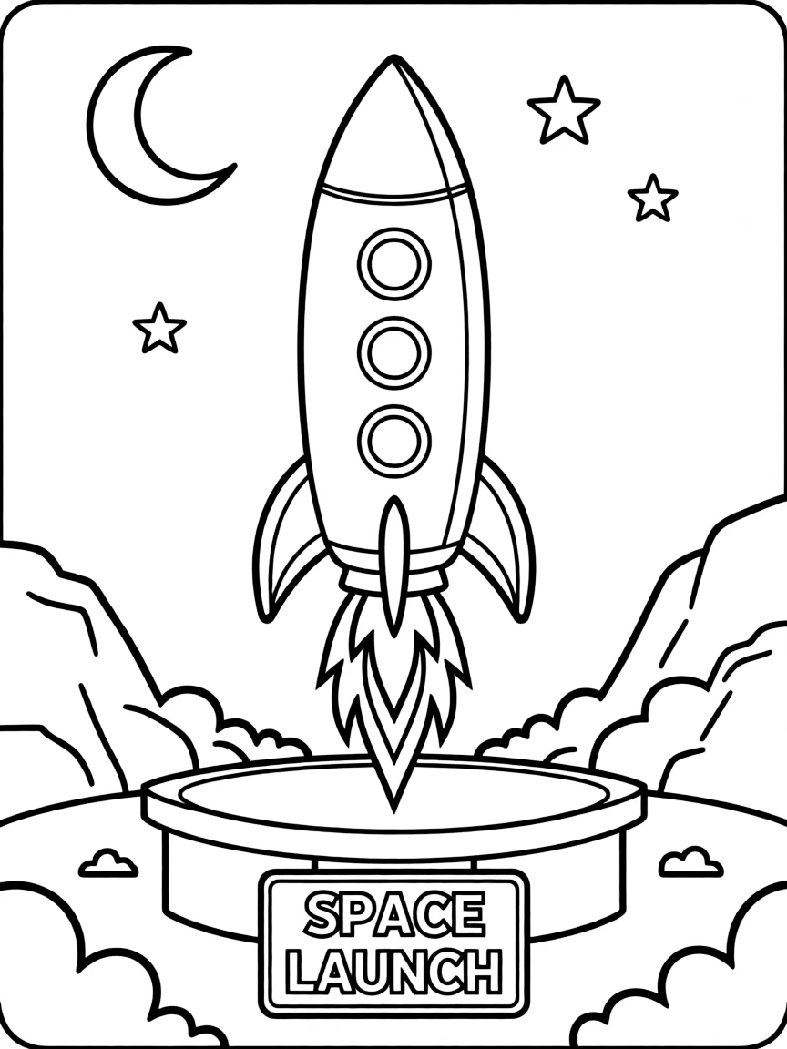 cool rocket launching into space coloring page