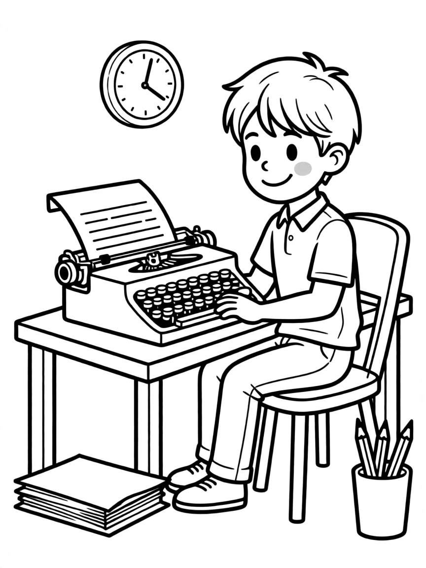 talented writer typing on a typewriter coloring page