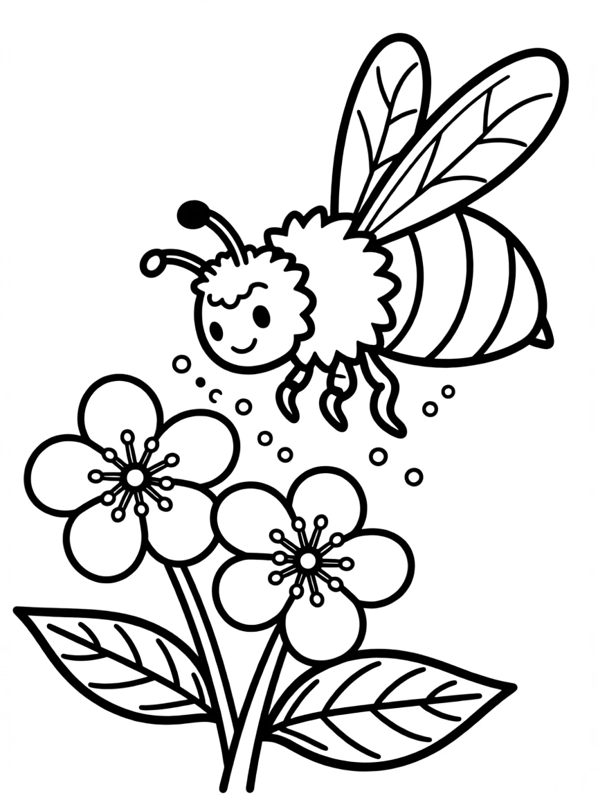 buzzing bumblebee collecting pollen coloring page