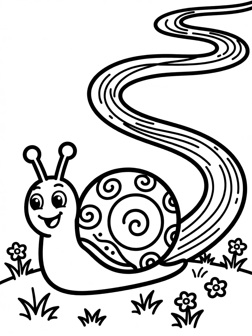 cute snail leaving a trail coloring page
