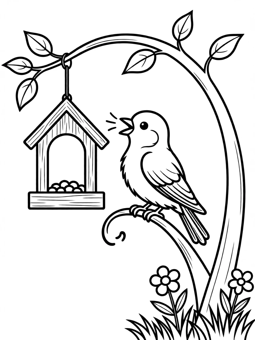 singing bluebird on a feeder coloring page